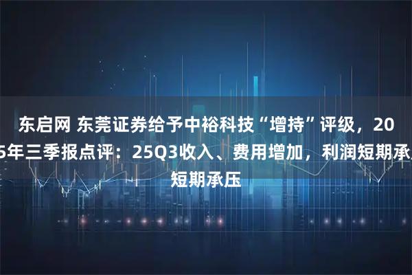 东启网 东莞证券给予中裕科技“增持”评级，2025年三季报点评：25Q3收入、费用增加，利润短期承压