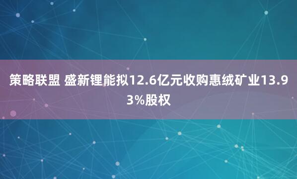 策略联盟 盛新锂能拟12.6亿元收购惠绒矿业13.93%股权